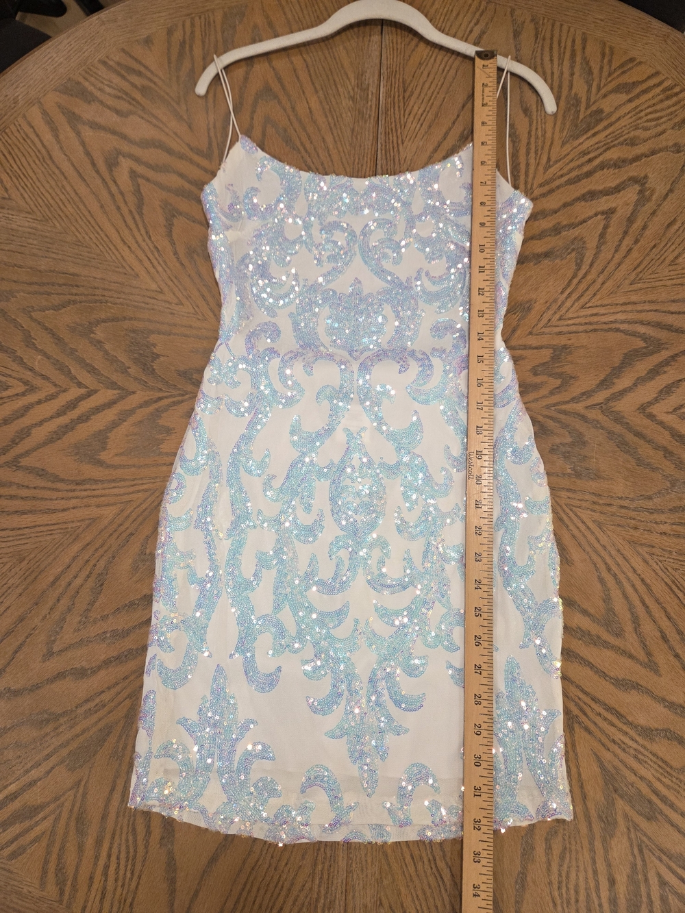 Iridescent Sequin Bodycon Mini Dress M White Blue Y2K Prom Homecoming Party - Picture 6 of 8